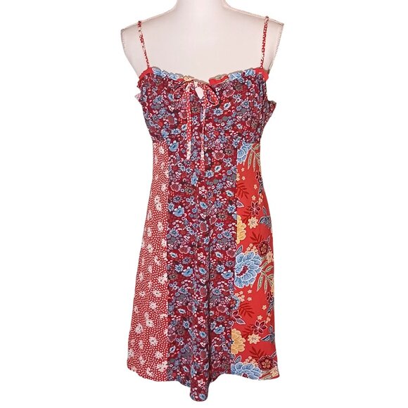Bar III Sweetheart Neckline Brick Orange/Multi Floral Patchwork Mini Dress, M - Picture 2 of 14